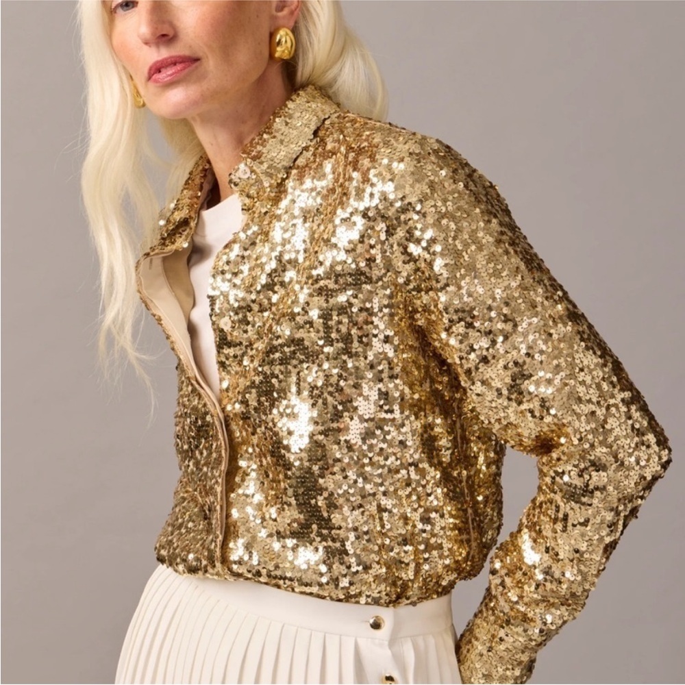 J. Crew Collection Gold Sequin Button Down Blouse - size 8